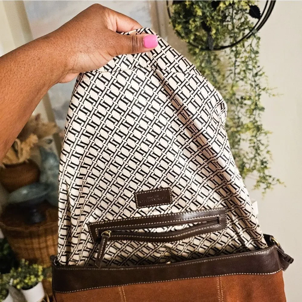 Tignanello Brown Suede Stylish Hobo Handbag.